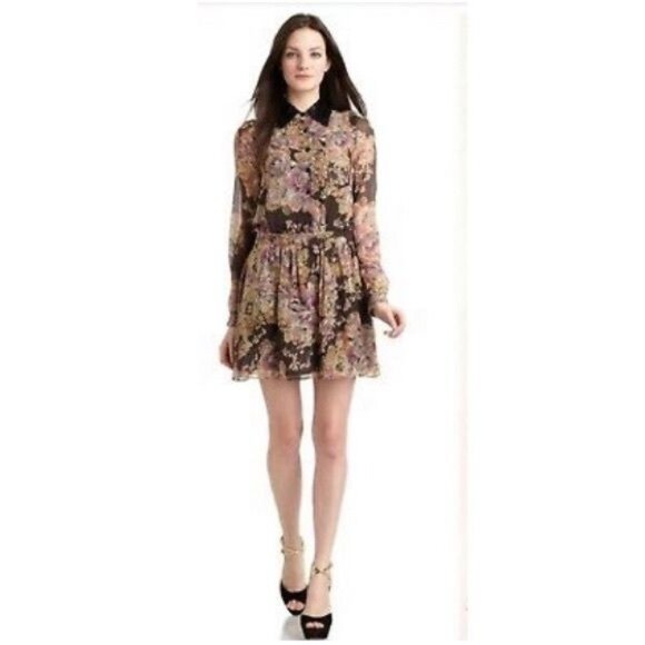 GRYPHON FLORAL 100% SILK SHIRT DRESS SEQUIN NECK DIZE SMALL - Picture 1 of 11